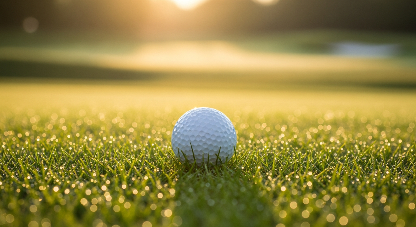 Golf ball on morning dew